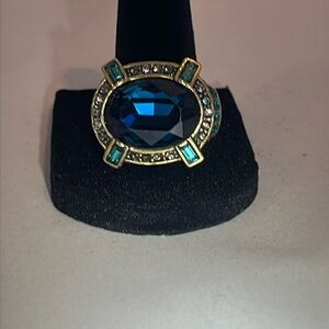 Heidi Daus Blue and Gold Crystal Ring with Vintage Charm